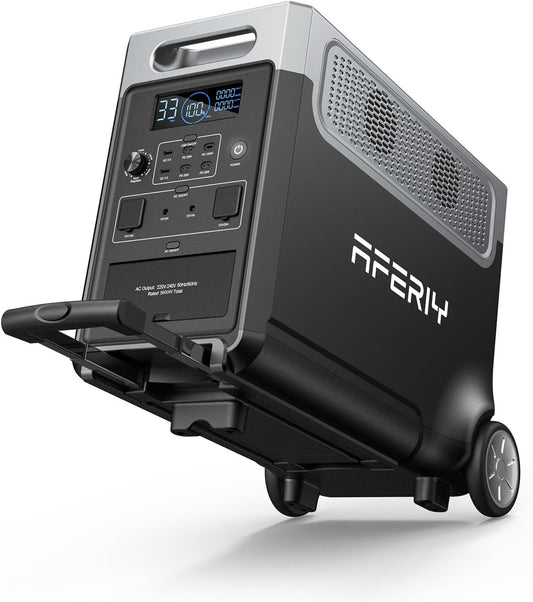 AFERIY 3600W Solargenerator, 3840Wh LiFePO4 Tragbare Powerstation mit USV, 3x230V AC Ausgang 3600W (7200W Peak), Stormerzeuger 2200W Schnelles Stromspeicher Aufladen für Reise, Outdoor-Camping