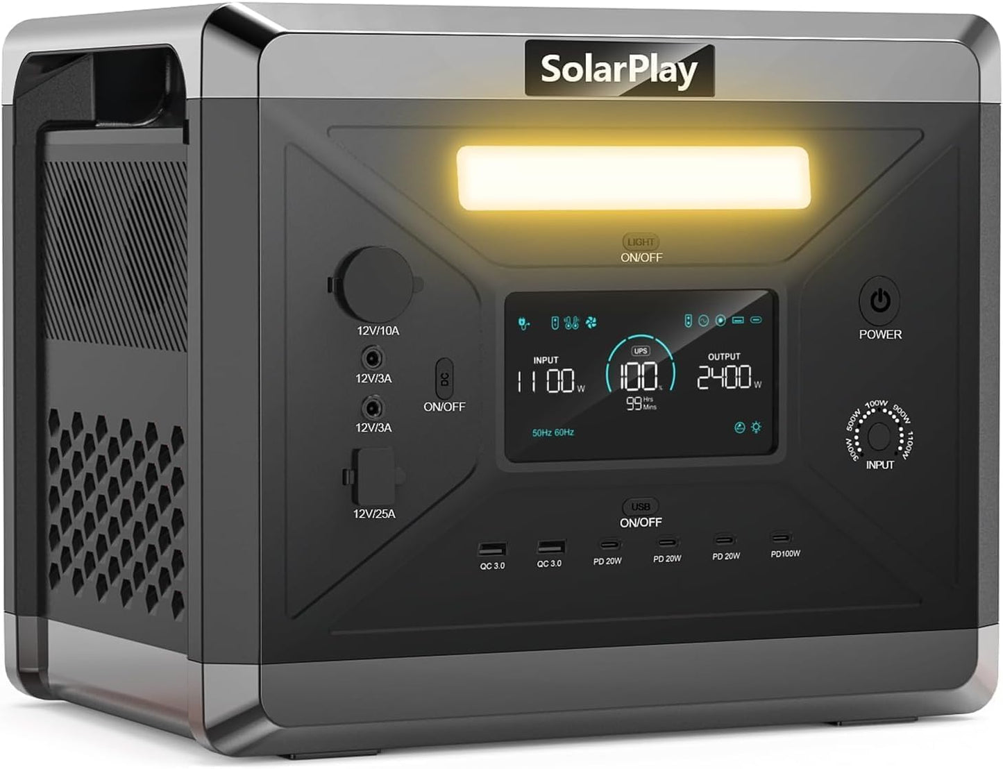 SOLARPLAY 2500W Tragbare Powerstation, 2304Wh LiFePO4 Solar Power Station, Solargenerator mit 14 Anschlüsse, 230V Mobile Stromaggregat, Stromspeicher für Balkonkraftwerk Camping Zuhause Angeln