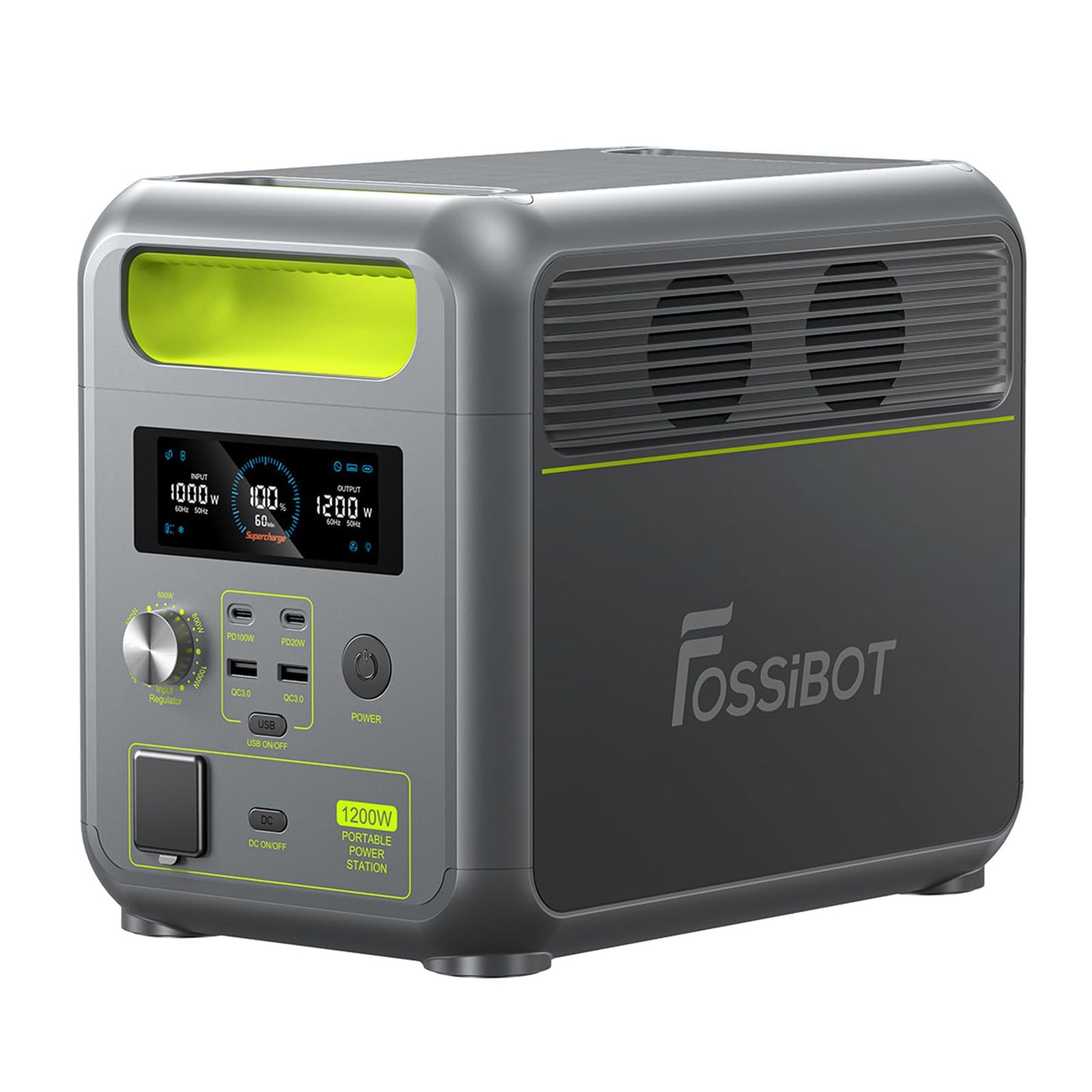 FOSSiBOT Tragbare Powerstation F1200, 1024Wh LiFePO4 Solargenerator mit 2 1200W (Power Lifting 2400W) AC Ausgänge, 100W Typ-C, 45 Min. Schnellladung von 0-80%, für Reise, Camping, Hausgebrauch