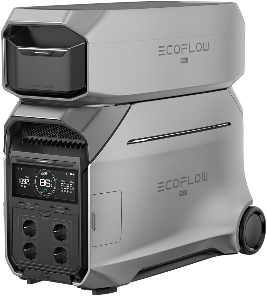 EF ECOFLOW DELTA PRO 3 Tragbare Powerstation mit Zusatzakku, 8kWh AC-Ausgang, 230V 4000W AC-Ausgang, Solargenerator für Zuhause, Camping, Wohnmobile und Reise