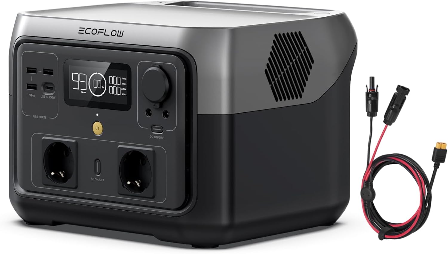 EF ECOFLOW RIVER 2 MAX mit XT60 Kabel 3.5M 512Wh Tragbare Powerstation, Solargenerator mit LiFeP04, Schnellladung in 1 Stunde, bis zu 1000W Leistung, Balkonkraft für Camping/Notstrom/Wohnmobile