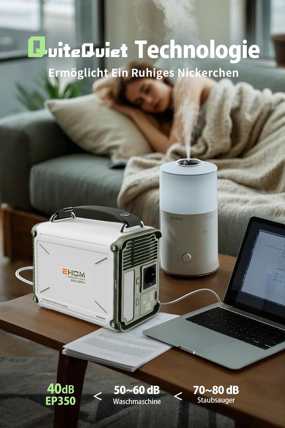 EHOM Tragbare Powerstation EP350, 307Wh, Power Station LiFePO4 mit 350W (Spitze 700W) AC und 200W Solarpanel-Laden, 2-Gurt-Designs für mehr Tragbarkeit, Für Camping, Reise, Notfall, Unterwegs