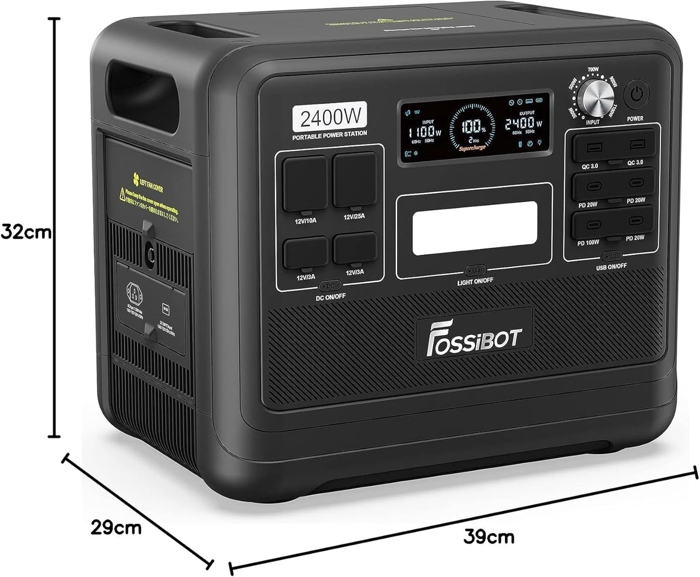 FOSSIBOT F2400 Solargenerator, Tragbare Powerstation 2048Wh LiFePO4 Batterie-Backup mit 2400W AC Ausgängen (4800W Peak), Power station für Outdoor-Camping, Wohnmobil-Reisen, Hausgebrauch