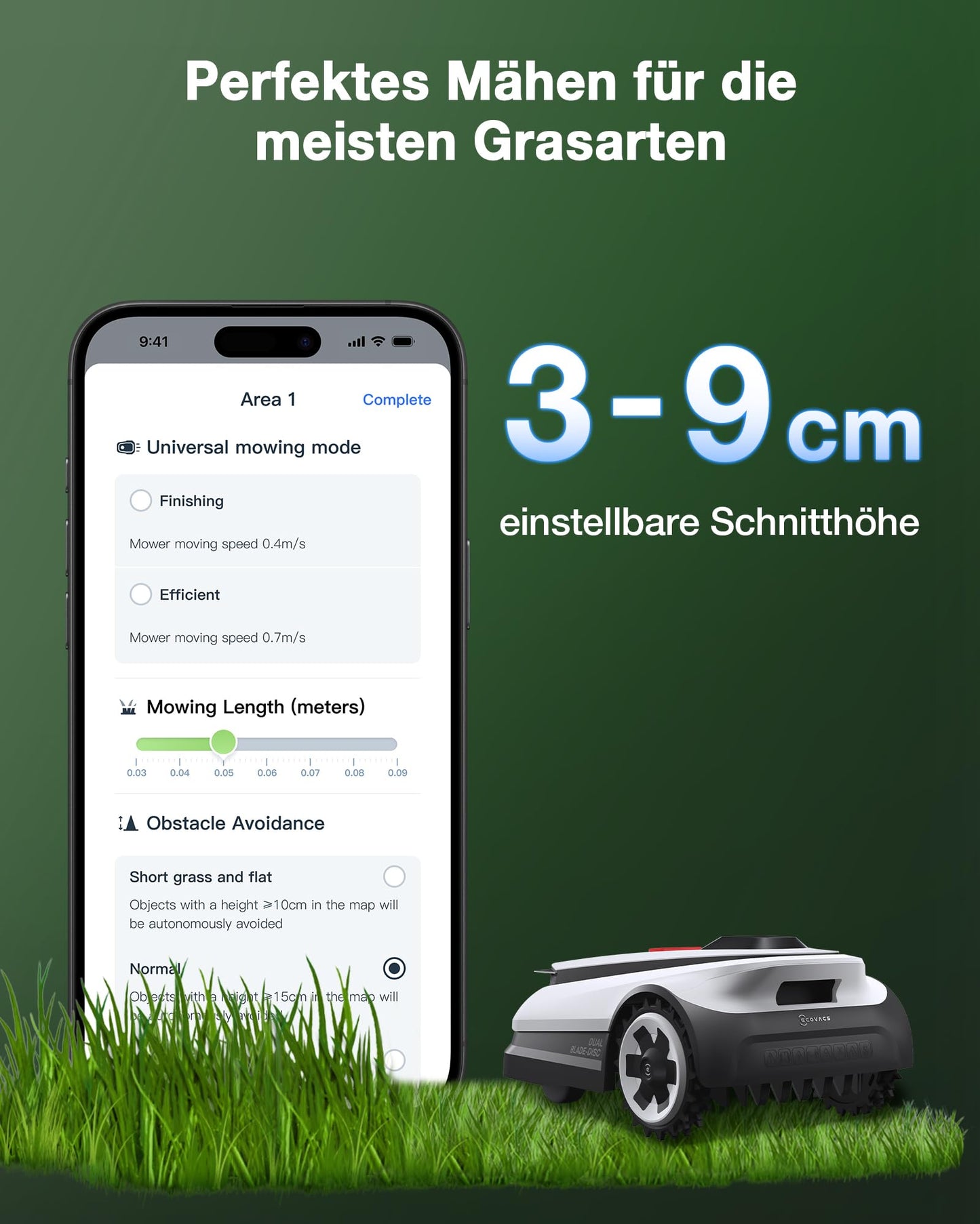ECOVACS Goat A1600 Mähroboter ohne Kabel, bis 1600m², 330mm Schnittbreite, LiDAR RTK+Vision, 100W, 50% Steigung, intelligenter Rasenroboter