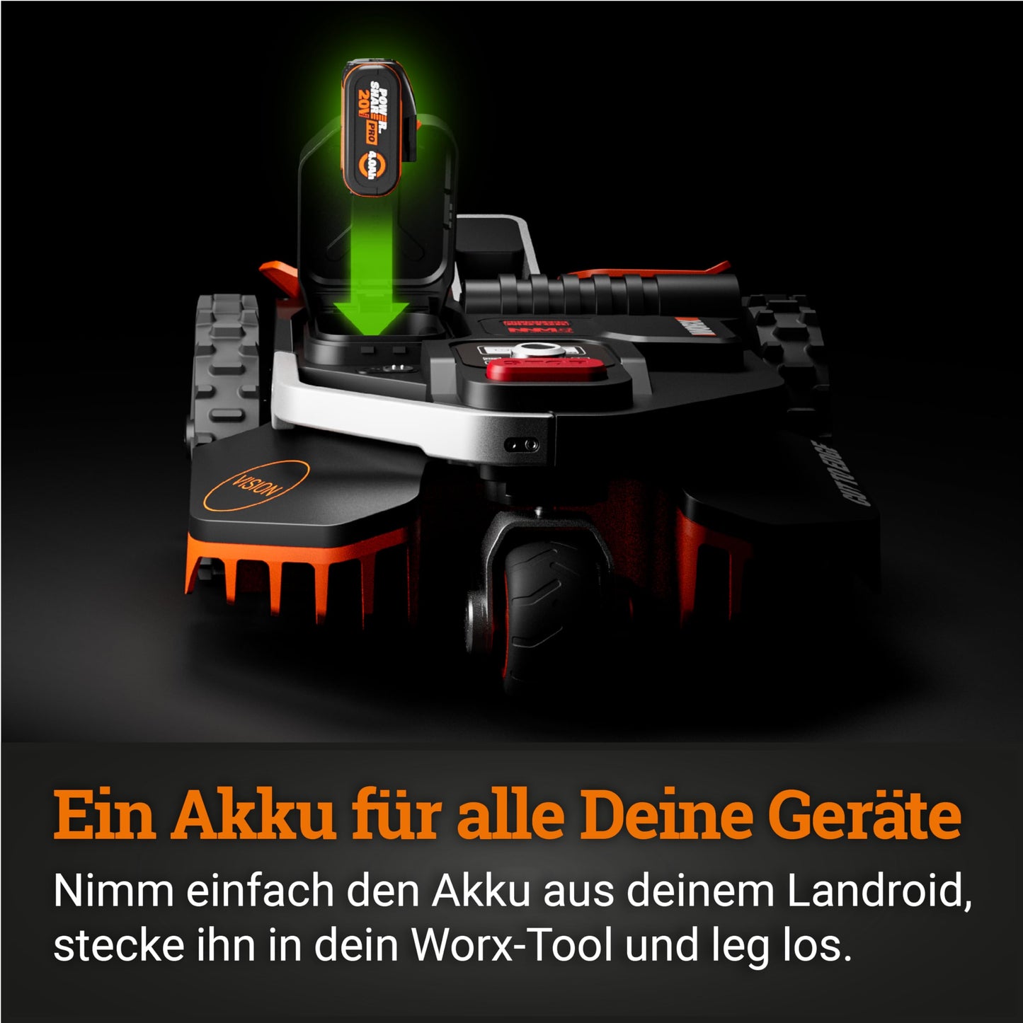 WORX Landroid Vision M550 WR205E Mähroboter ohne Kabel, bis 550m², AI-Rasenroboter, WLAN & Bluetooth, Hindernisvermeidung, Igelschutz
