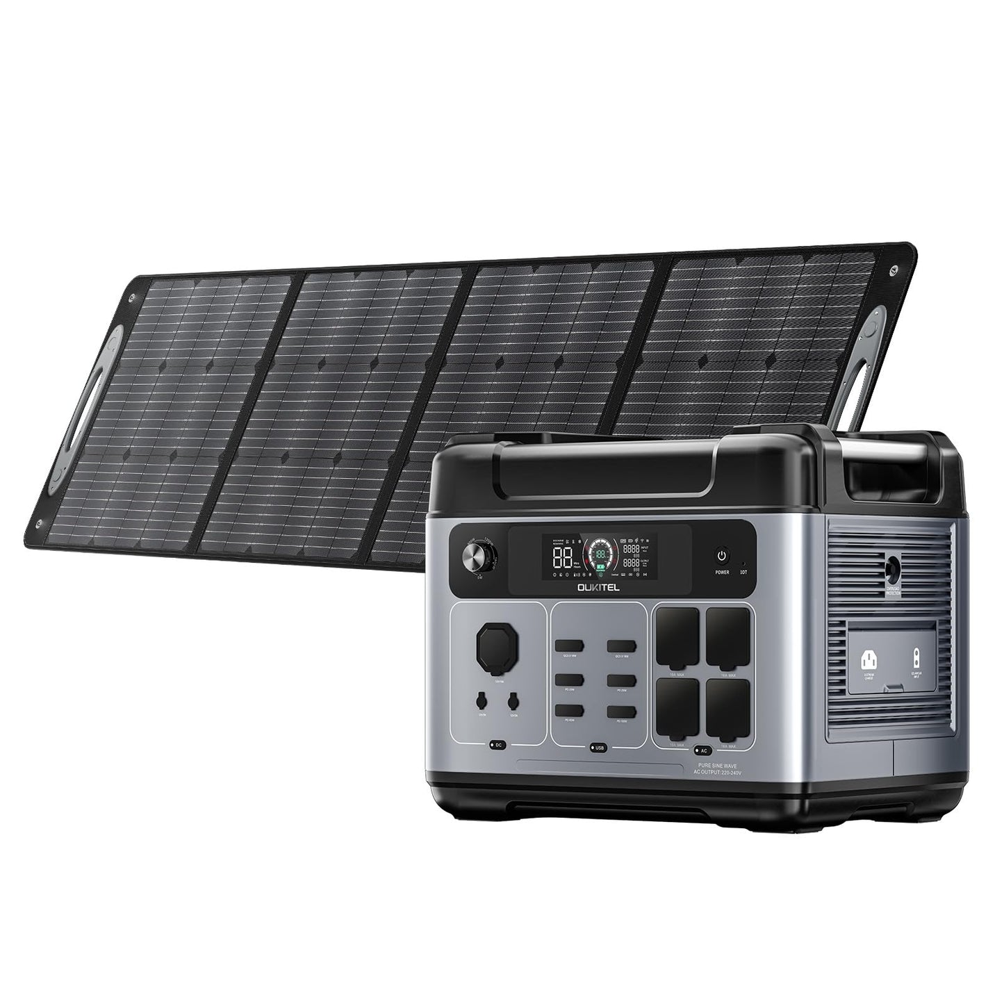 OUKITEL P2001 Plus Tragbare Powerstation 2048Wh, Solargenerator mit LiFePO4 Akku 4 x 2400W (4800W Peak) AC Ausgänge, Schnellladung 0–80% in 1 Std., Power Station für Wohnung Reise Camping