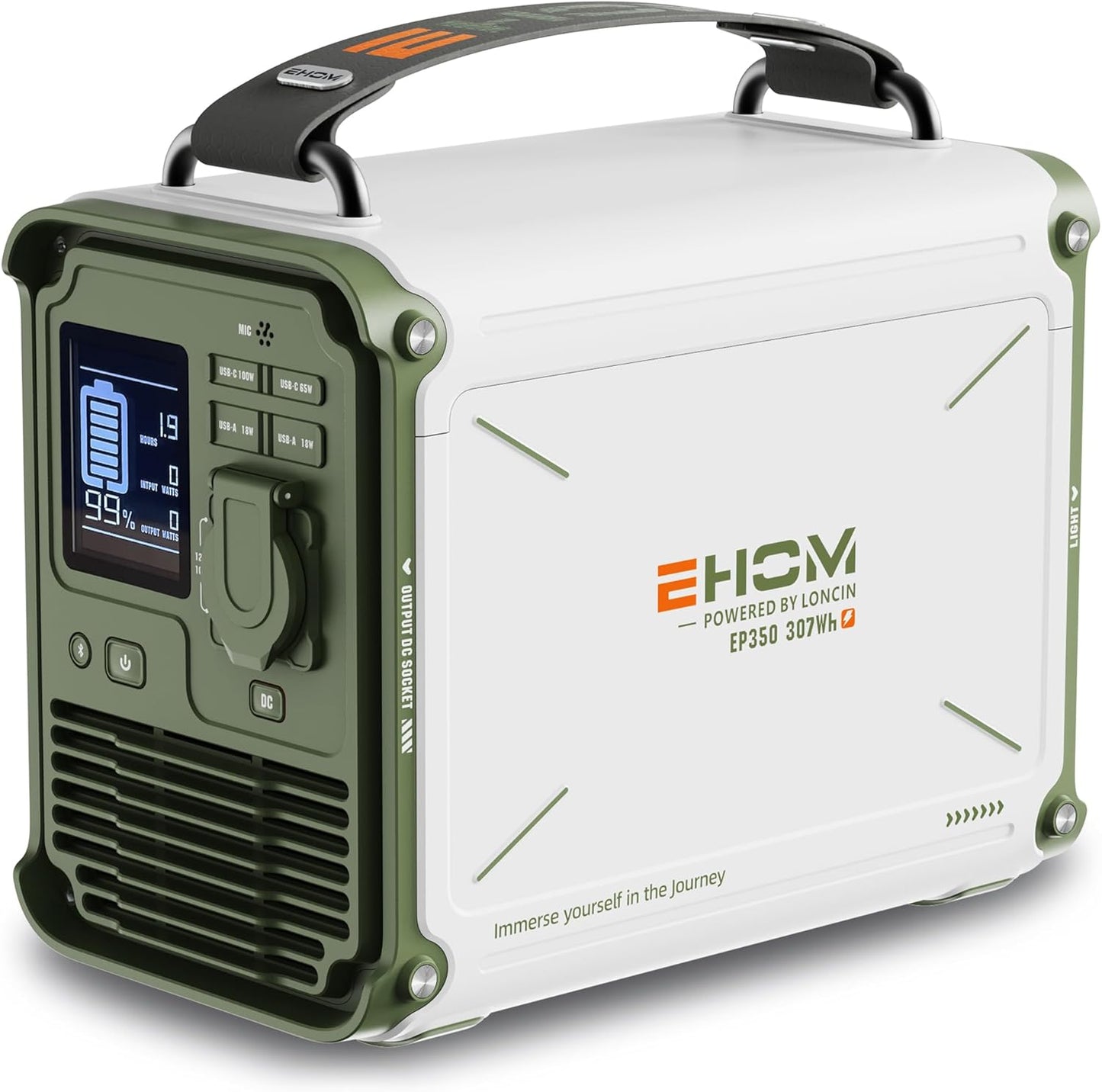 EHOM Tragbare Powerstation EP350, 307Wh, Power Station LiFePO4 mit 350W (Spitze 700W) AC und 200W Solarpanel-Laden, 2-Gurt-Designs für mehr Tragbarkeit, Für Camping, Reise, Notfall, Unterwegs