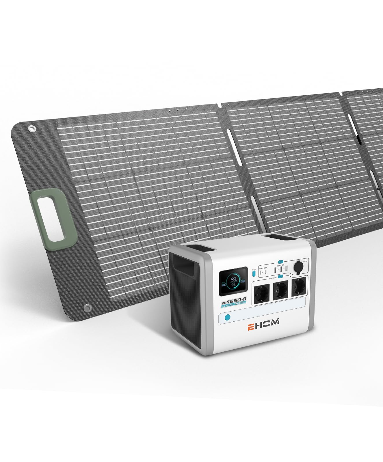 EHOM Tragbare Powerstation EP350, 307Wh, Power Station LiFePO4 mit 350W (Spitze 700W) AC und 200W Solarpanel-Laden, 2-Gurt-Designs für mehr Tragbarkeit, Für Camping, Reise, Notfall, Unterwegs