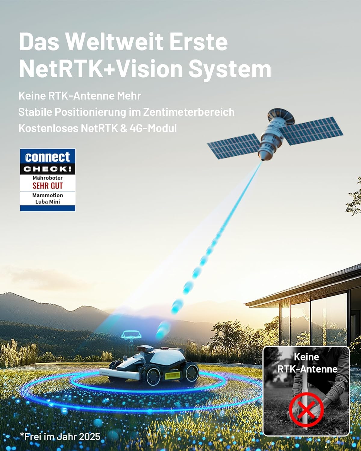 MAMMOTION LUBA mini AWD 1500 Mähroboter ohne Kabel, bis 1800m², RTK+Vision, Auto-Kartierung, 4G-Modul, 80% Steigung, intelligenter Rasenroboter
