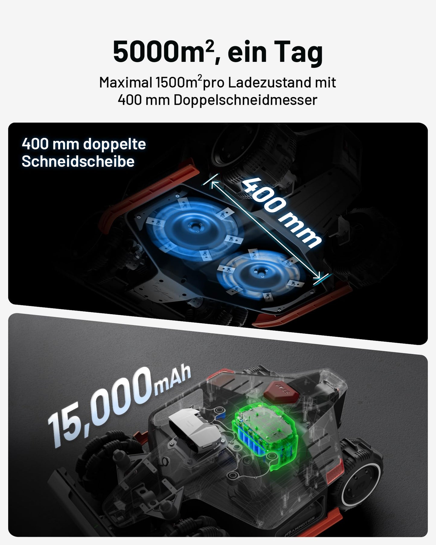 MAMMOTION LUBA 2 AWD 3000X Mähroboter ohne Kabel, bis 3600m², RTK+Vision, Auto-Kartierung, 4G-Modul, 80% Steigung, intelligenter Rasenroboter