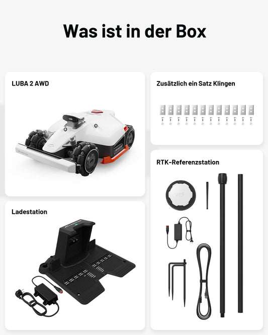 MAMMOTION LUBA 2 AWD 3000X Mähroboter ohne Kabel, bis 3600m², RTK+Vision, Auto-Kartierung, 4G, 80% Steigung, intelligenter Rasenroboter