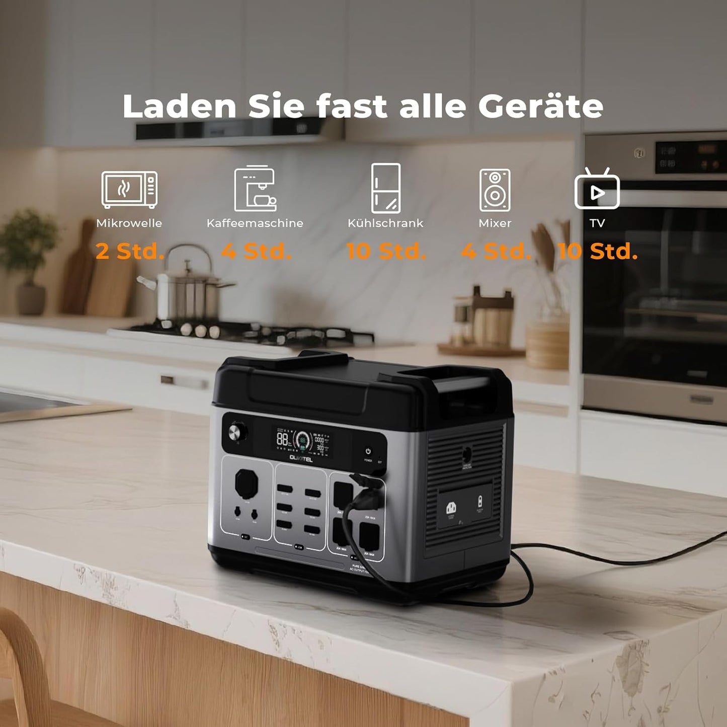 OUKITEL P2001 Plus Tragbare Powerstation 2048Wh, Solargenerator mit LiFePO4 Akku 4 x 2400W (4800W Peak) AC Ausgänge, Schnellladung 0–80% in 1 Std., Power Station für Wohnung Reise Camping
