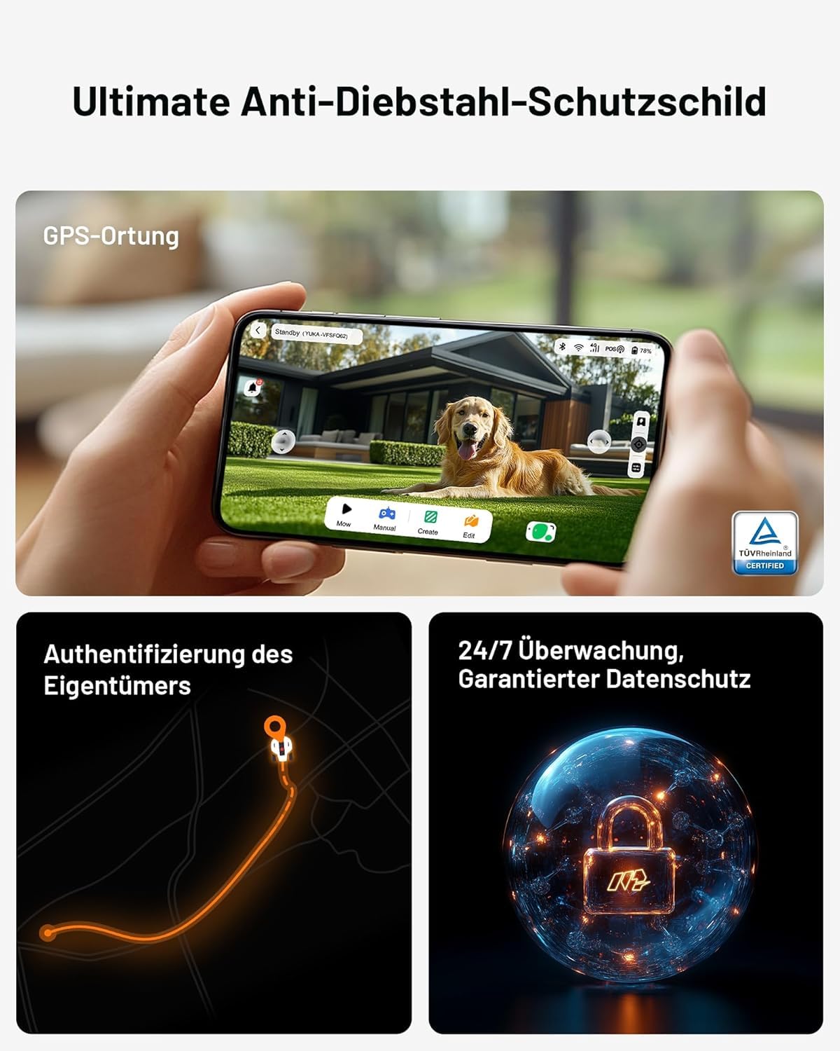 MAMMOTION YUKA 2000 Mähroboter ohne Kabel, bis 2800m², RTK+Vision, Auto-Kartierung, 4G-Modul, 50% Steigung, intelligenter Rasenroboter