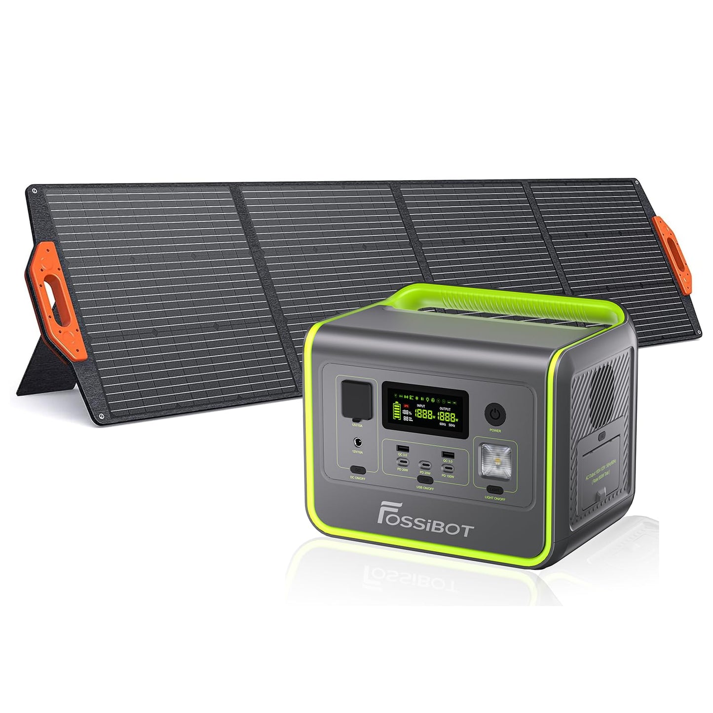 FOSSiBOT Tragbare Powerstation F1200, 1024Wh LiFePO4 Solargenerator mit 2 1200W (Power Lifting 2400W) AC Ausgänge, 100W Typ-C, 45 Min. Schnellladung von 0-80%, für Reise, Camping, Hausgebrauch