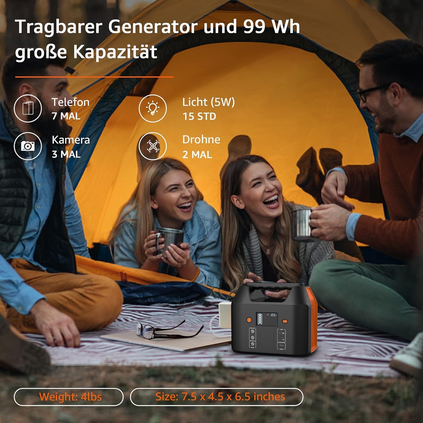 SinKeu Tragbare Powerstation 99Wh,150W Solar Generatoren Akku mit 230V AC/Car Lighter Port/USB Ausgabe,für Reise Camping Wohnmobil und als Notstromaggregat (Black)