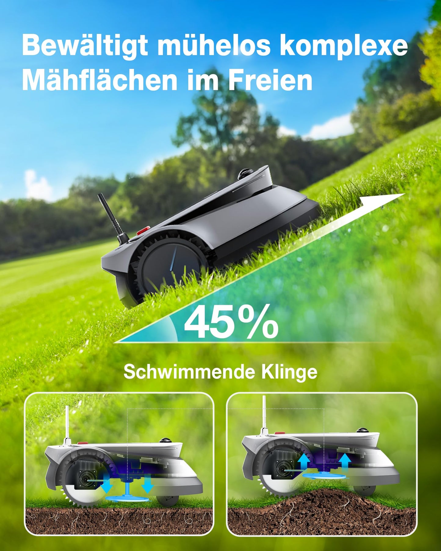 ECOVACS GOAT G1-800 Mähroboter, 800m², kabellos, vollautomatisch, Ultra-Weitband+Vision+GPS, 16-Zonen-Management, intelligente Hindernisvermeidung