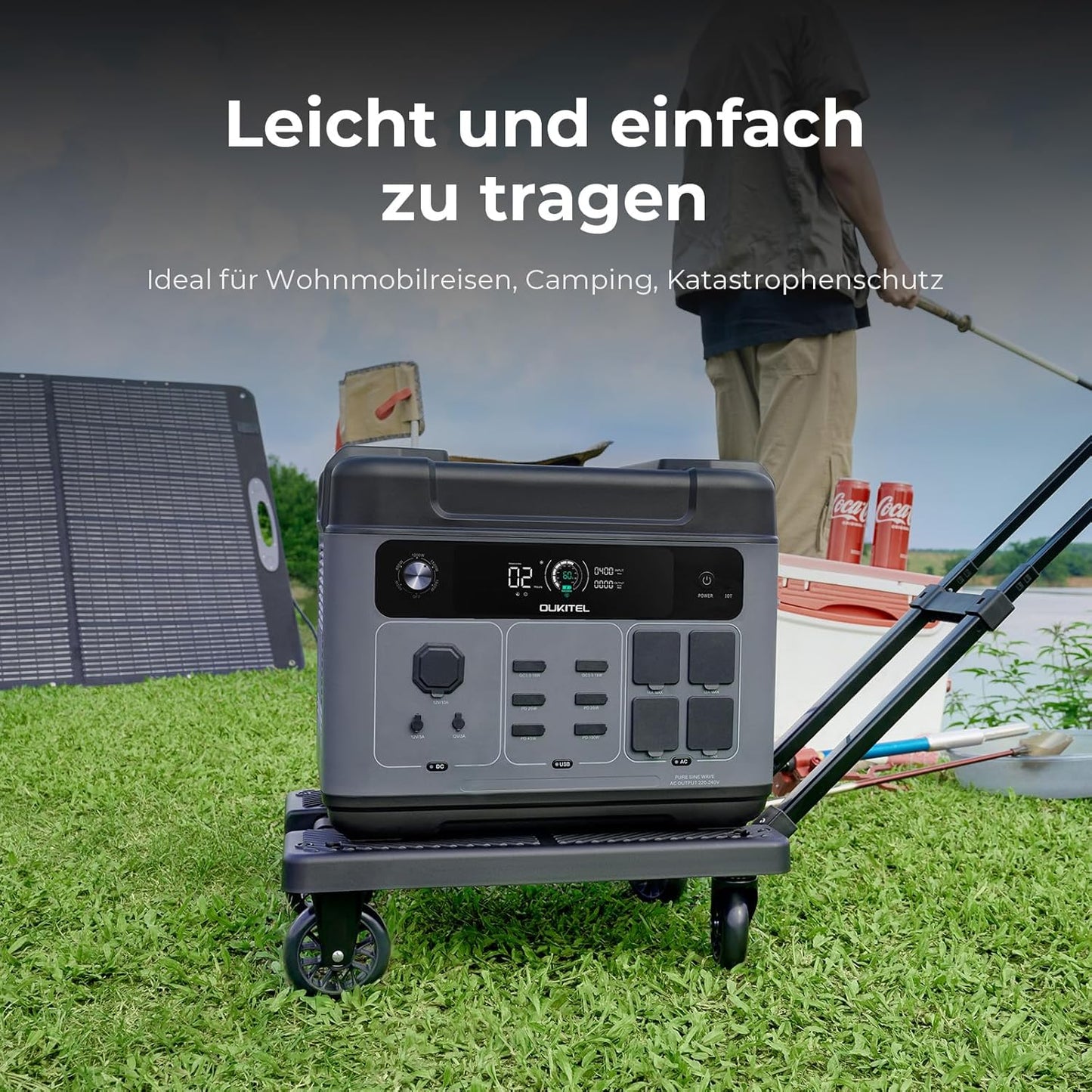 OUKITEL P2001 Plus Tragbare Powerstation 2048Wh, Solargenerator mit LiFePO4 Akku 4 x 2400W (4800W Peak) AC Ausgänge, Schnellladung 0–80% in 1 Std., Power Station für Wohnung Reise Camping