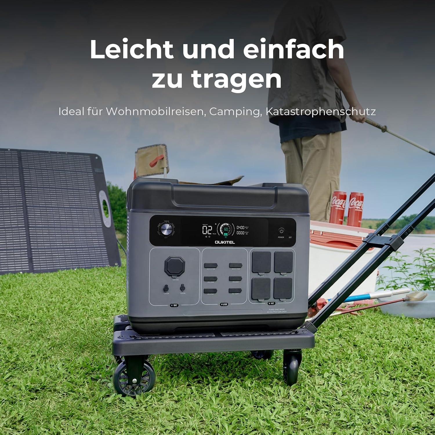 OUKITEL P2001 Plus Tragbare Powerstation 2048Wh, Solargenerator mit LiFePO4 Akku 4 x 2400W (4800W Peak) AC Ausgänge, Schnellladung 0–80% in 1 Std., Power Station für Wohnung Reise Camping