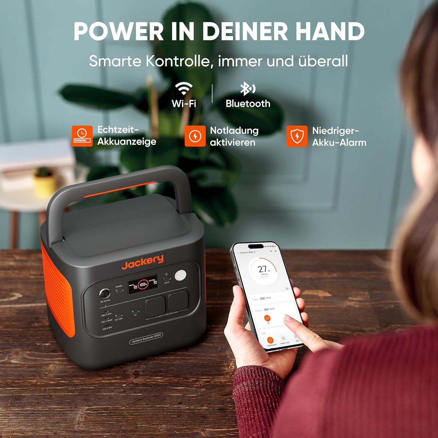 Jackery 2000 v2 Tragbare Powerstation mit 200W Solarpanel, 2042Wh Solargenerator mit 2200W Ausgang, LiFePO4 Batterie Schnellladung für Camping, Wohnmobil, Off-Grid
