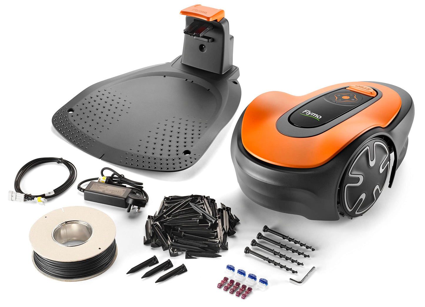 Flymo EasiLife 150 GO Mähroboter, bis 150m², ultraleise, Bluetooth-Steuerung, Sicherheitssensoren, schlauchwaschbar, gepflegter Rasen, Orange