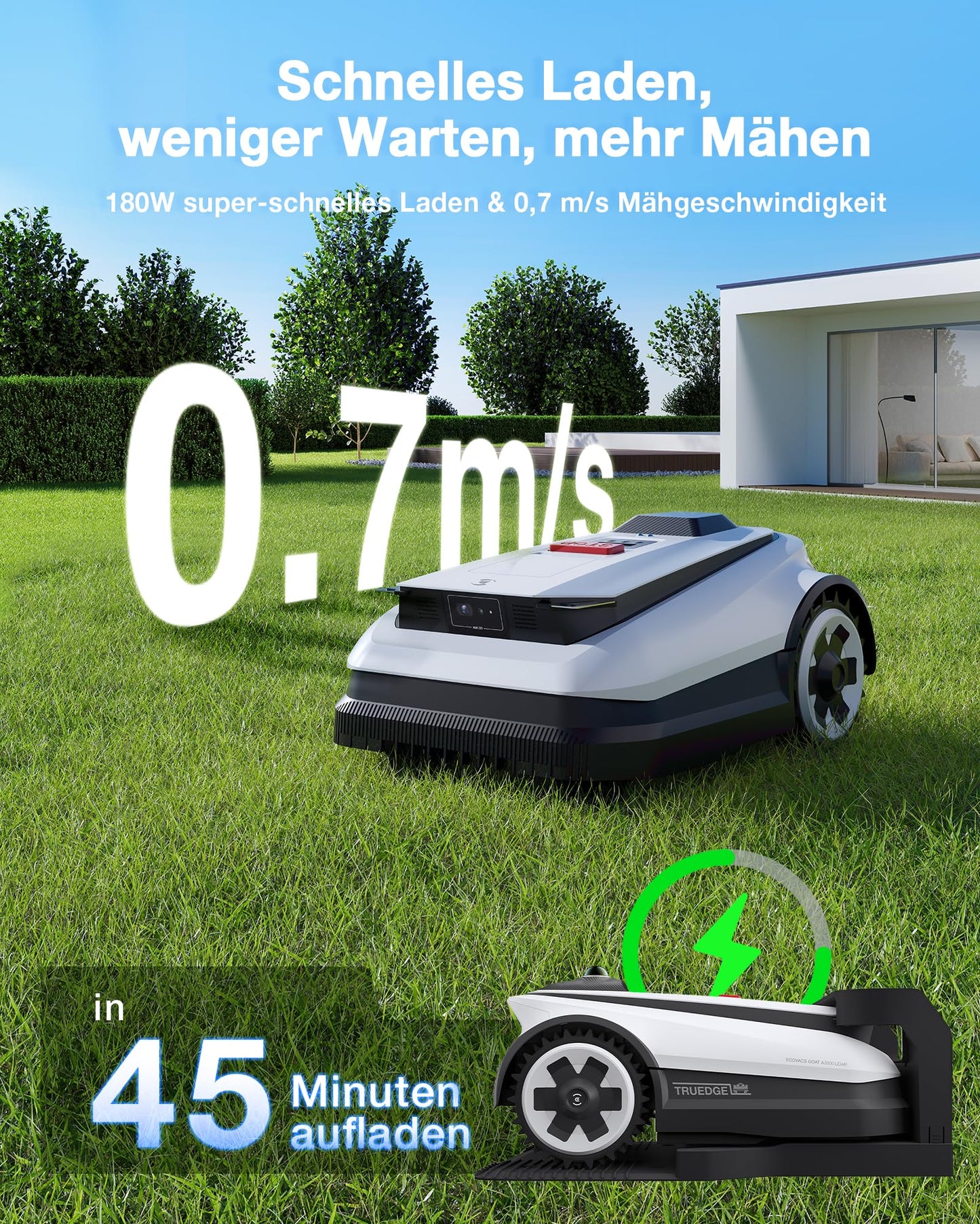 ECOVACS Goat A1600 Mähroboter ohne Kabel, bis 1600m², 330mm Schnittbreite, LiDAR RTK+Vision, 100W, 50% Steigung, intelligenter Rasenroboter