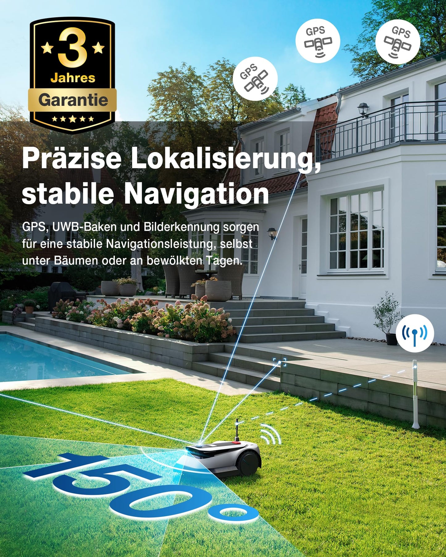ECOVACS GOAT G1-800 Mähroboter, 800m², kabellos, vollautomatisch, Ultra-Weitband+Vision+GPS, 16-Zonen-Management, intelligente Hindernisvermeidung