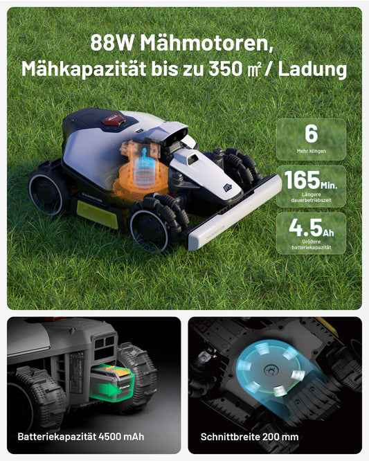 MAMMOTION LUBA mini AWD 1500 Mähroboter ohne Kabel, bis 1800m², RTK+Vision, Auto-Kartierung, 4G-Modul, 80% Steigung, intelligenter Rasenroboter