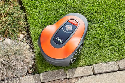 Flymo EasiLife 150 GO Mähroboter, bis 150m², ultraleise, Bluetooth-Steuerung, Sicherheitssensoren, schlauchwaschbar, gepflegter Rasen, Orange