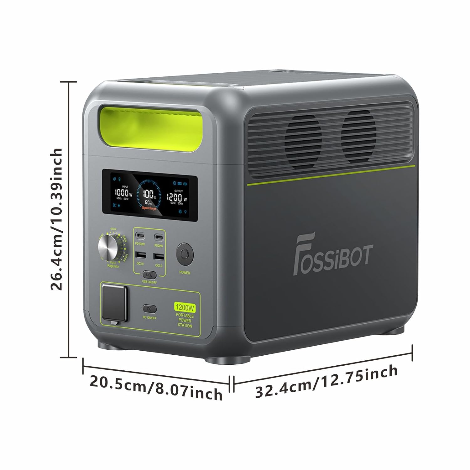 FOSSiBOT Tragbare Powerstation F1200, 1024Wh LiFePO4 Solargenerator mit 2 1200W (Power Lifting 2400W) AC Ausgänge, 100W Typ-C, 45 Min. Schnellladung von 0-80%, für Reise, Camping, Hausgebrauch