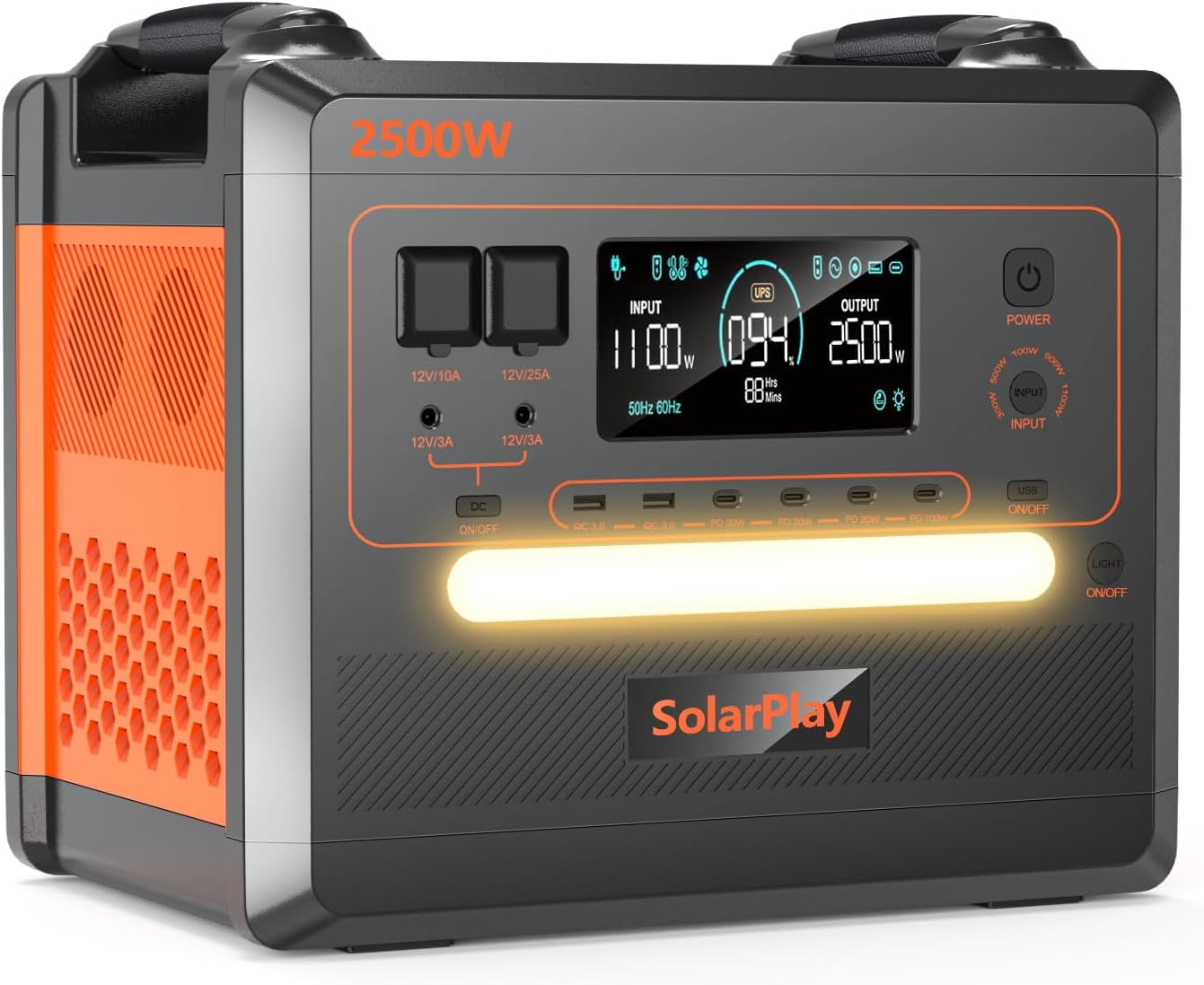 SOLARPLAY 2500W Tragbare Powerstation, 2304Wh LiFePO4 Solar Power Station, Solargenerator mit 14 Anschlüsse, 230V Mobile Stromaggregat, Stromspeicher für Balkonkraftwerk Camping Zuhause Angeln
