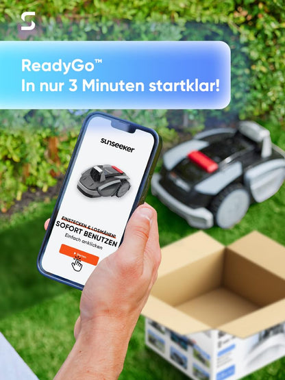 Sunseeker V3 Mähroboter ohne Begrenzungskabel 600 m², Vision AI Doppel-Auge, 42% Steigung, App-Steuerung, Rasenmäher mit EIN-klick-Mähen