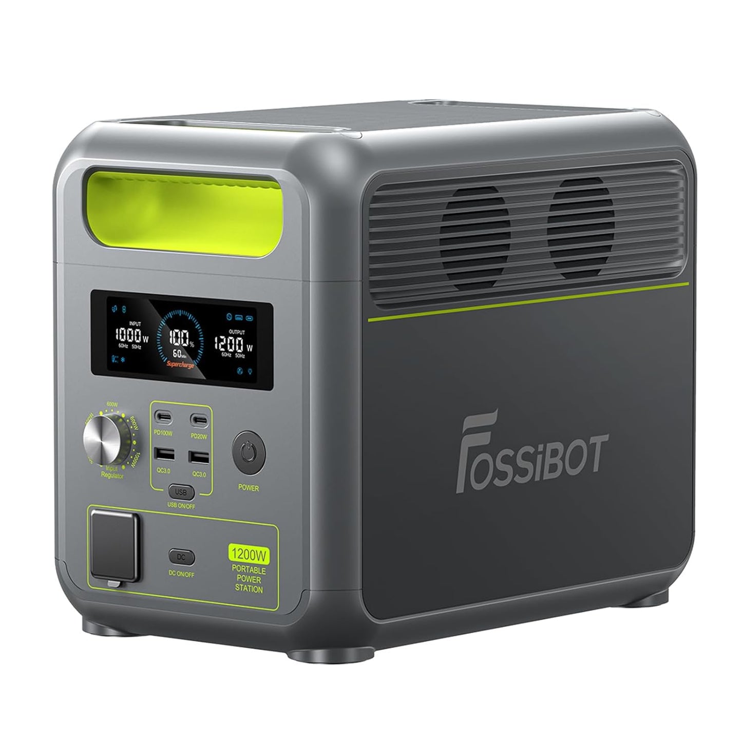 FOSSiBOT Tragbare Powerstation F1200, 1024Wh LiFePO4 Solargenerator mit 2 1200W (Power Lifting 2400W) AC Ausgänge, 100W Typ-C, 45 Min. Schnellladung von 0-80%, für Reise, Camping, Hausgebrauch