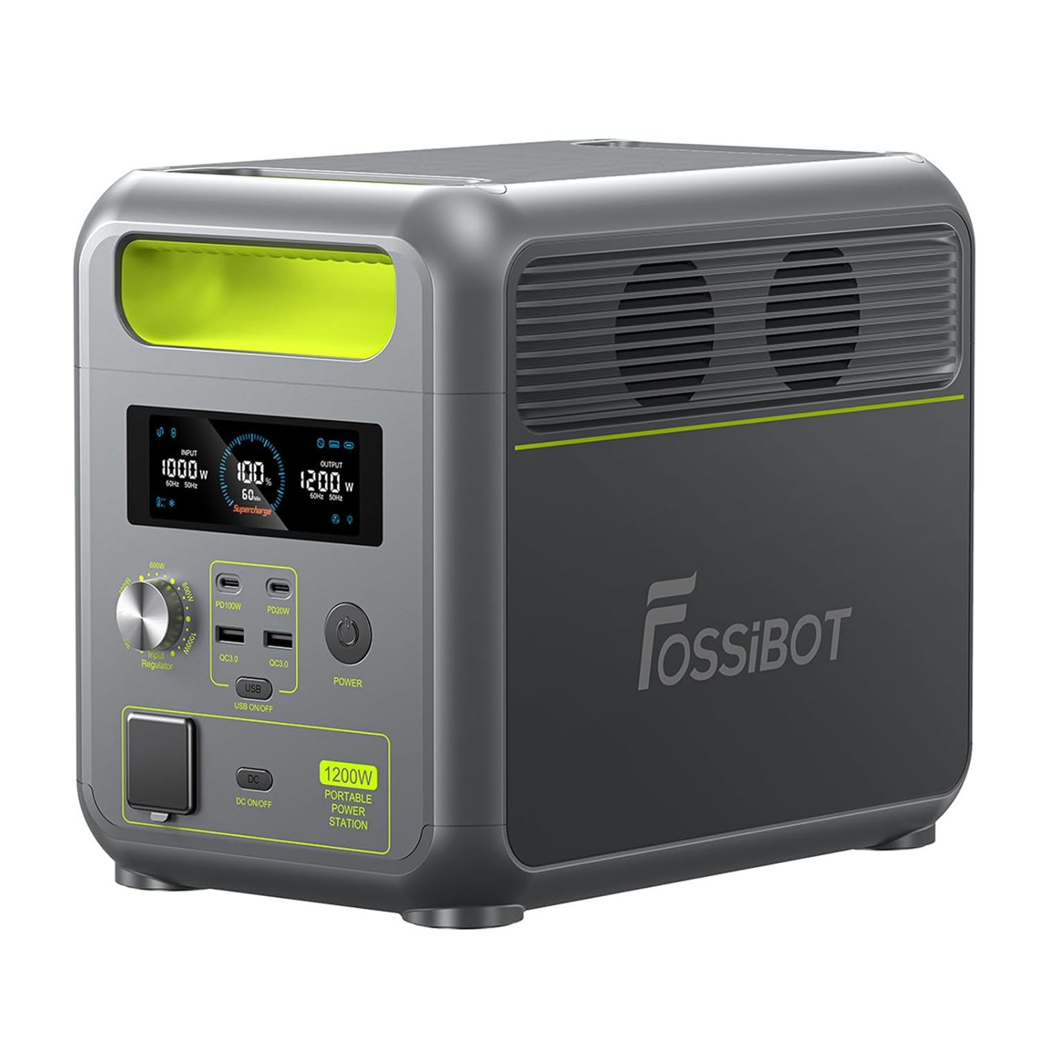 FOSSiBOT Tragbare Powerstation F1200, 1024Wh LiFePO4 Solargenerator mit 2 1200W (Power Lifting 2400W) AC Ausgänge, 100W Typ-C, 45 Min. Schnellladung von 0-80%, für Reise, Camping, Hausgebrauch