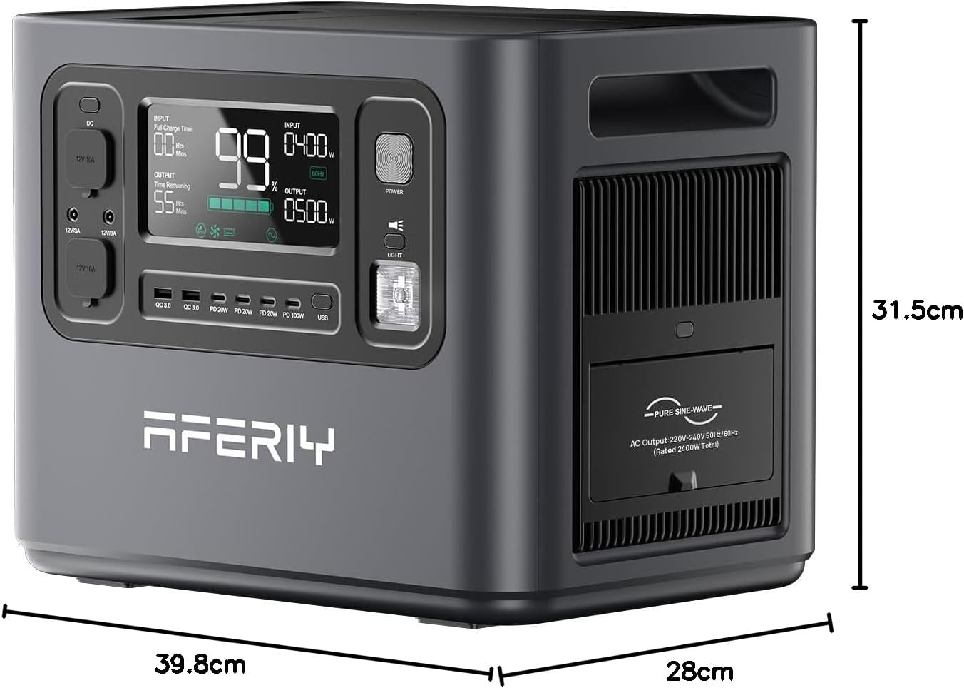AFERIY 2400W Tragbare Powerstation, 2048Wh LiFePO4 Batterie, 1,7 Stunde Schnellladung, 13 Anschlüsse, Sinuswellen 230V, USV, Mobile Stromversorgung für Outdoors Camping, 7 Jahre Garantie