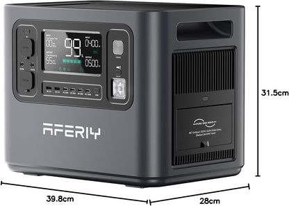 AFERIY 2400W Tragbare Powerstation, 2048Wh LiFePO4 Batterie, 1,7 Stunde Schnellladung, 13 Anschlüsse, Sinuswellen 230V, USV, Mobile Stromversorgung für Outdoors Camping, 7 Jahre Garantie