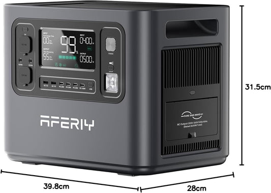 AFERIY 2400W Tragbare Powerstation, 2048Wh LiFePO4 Batterie, 1,7 Stunde Schnellladung, 13 Anschlüsse, Sinuswellen 230V, USV, Mobile Stromversorgung für Outdoors Camping, 7 Jahre Garantie