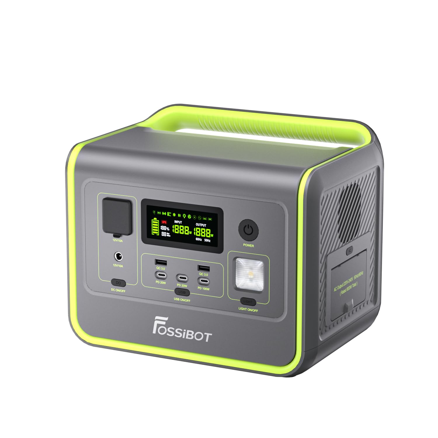 FOSSiBOT Tragbare Powerstation F1200, 1024Wh LiFePO4 Solargenerator mit 2 1200W (Power Lifting 2400W) AC Ausgänge, 100W Typ-C, 45 Min. Schnellladung von 0-80%, für Reise, Camping, Hausgebrauch