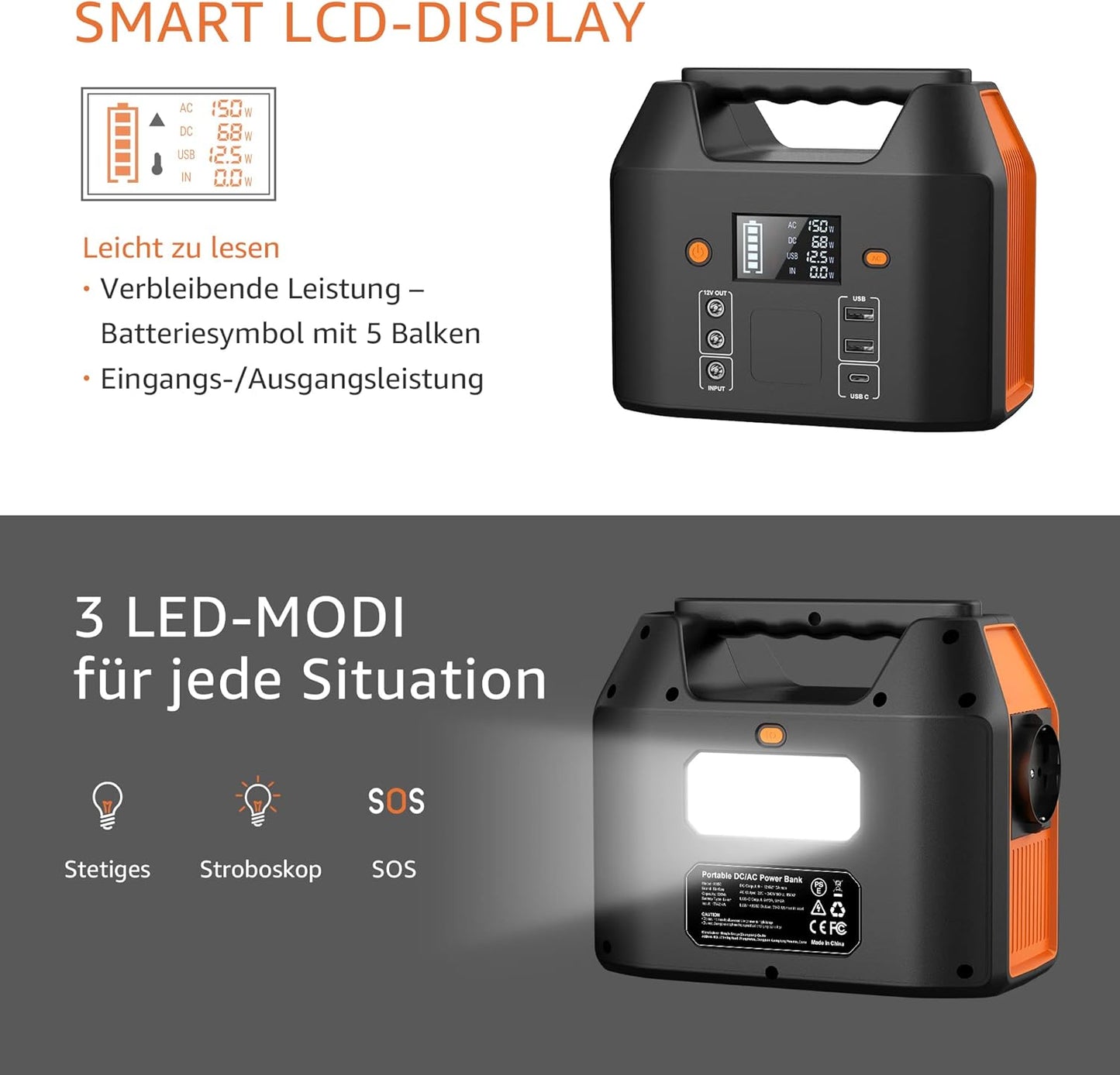 SinKeu Tragbare Powerstation 99Wh,150W Solar Generatoren Akku mit 230V AC/Car Lighter Port/USB Ausgabe,für Reise Camping Wohnmobil und als Notstromaggregat (Black)