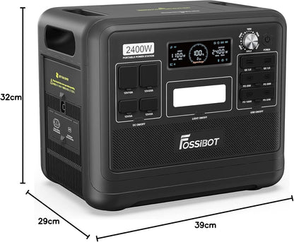 FOSSIBOT F2400 Solargenerator, Tragbare Powerstation 2048Wh LiFePO4 Batterie-Backup mit 2400W AC Ausgängen (4800W Peak), Power station für Outdoor-Camping, Wohnmobil-Reisen, Hausgebrauch