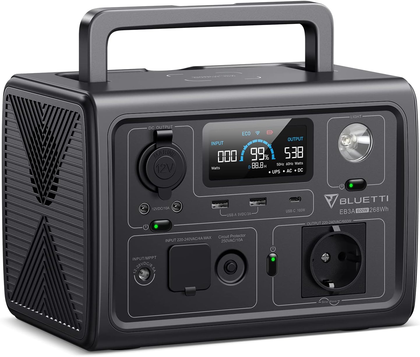 BLUETTI Tragbare Powerstation EB3A, 268Wh LiFePO4 Batterie Backup mit 600W (1200W Peak) AC Ausgängen, Solargenerator für Reise und Camping