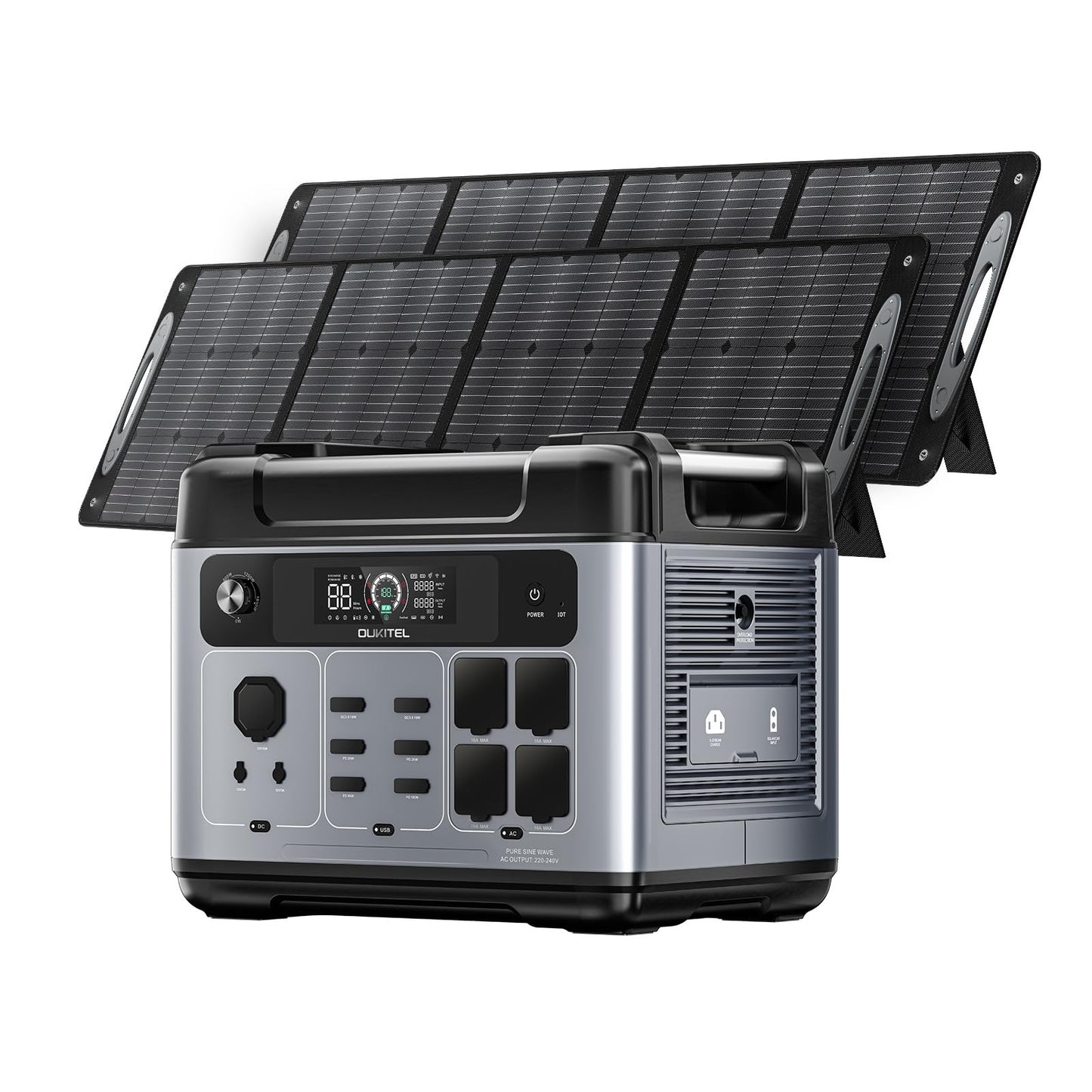 OUKITEL P2001 Plus Tragbare Powerstation 2048Wh, Solargenerator mit LiFePO4 Akku 4 x 2400W (4800W Peak) AC Ausgänge, Schnellladung 0–80% in 1 Std., Power Station für Wohnung Reise Camping