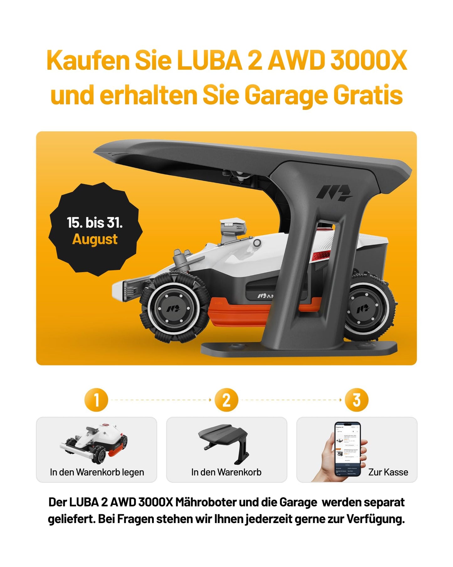 MAMMOTION LUBA 2 AWD 3000X Mähroboter ohne Kabel, bis 3600m², RTK+Vision, Auto-Kartierung, 4G-Modul, 80% Steigung, intelligenter Rasenroboter