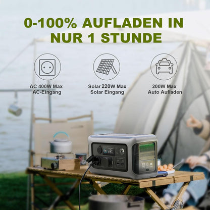 ALLPOWERS R600 Tragbare Powerstation, 299Wh LiFePO4 Batterie mit 2x 600W (1200W Spitze) AC Ausgang Solargenerator, 0-100% Schnellladung in 1 Stunde für Garten Party Reise Camping Wohnmobil Notfall