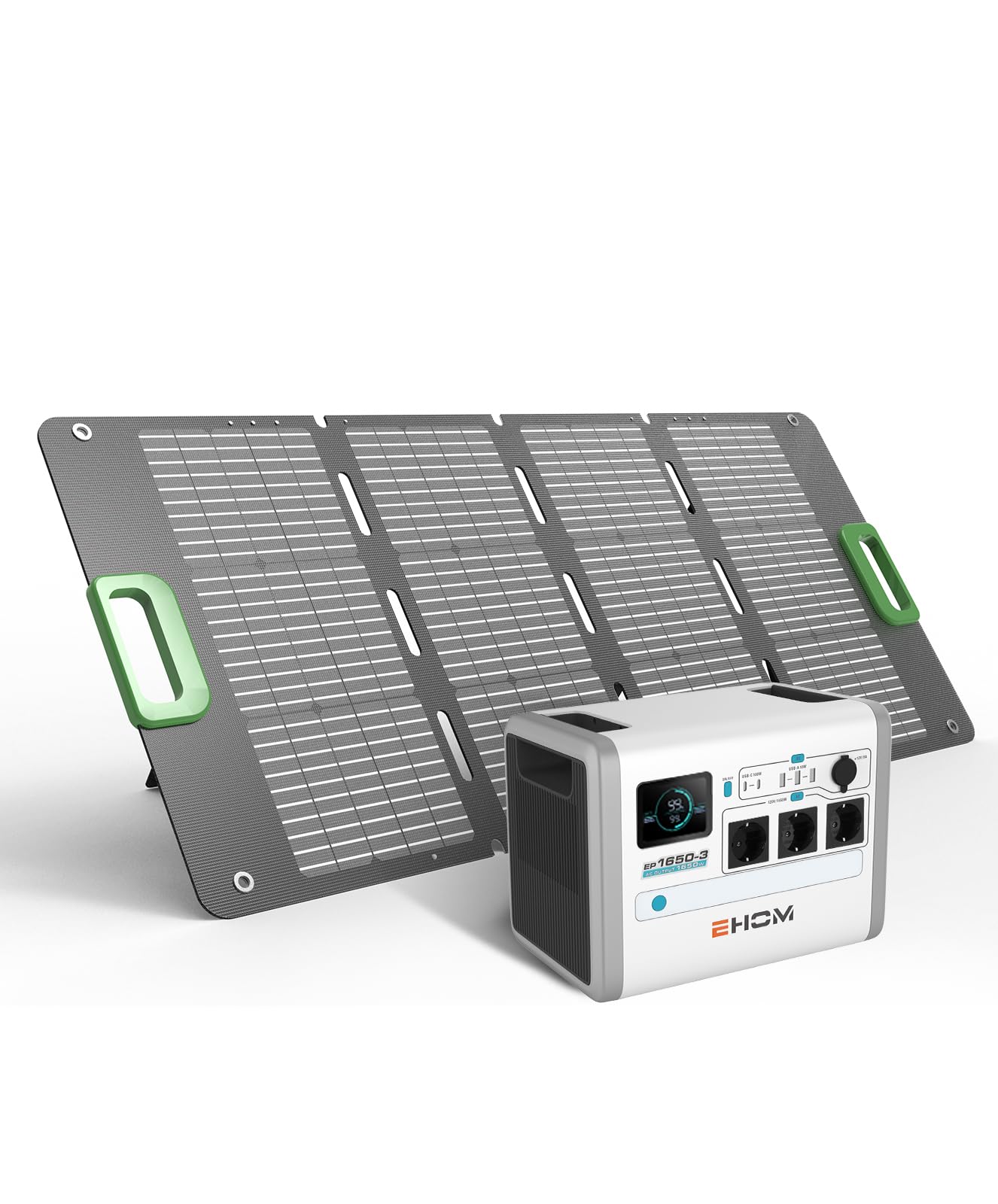 EHOM Tragbare Powerstation EP350, 307Wh, Power Station LiFePO4 mit 350W (Spitze 700W) AC und 200W Solarpanel-Laden, 2-Gurt-Designs für mehr Tragbarkeit, Für Camping, Reise, Notfall, Unterwegs