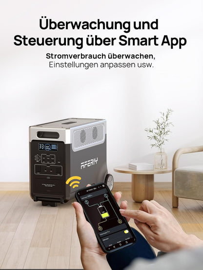 AFERIY 3600W Solargenerator, 3840Wh LiFePO4 Tragbare Powerstation mit USV, 3x230V AC Ausgang 3600W (7200W Peak), Stormerzeuger 2200W Schnelles Stromspeicher Aufladen für Reise, Outdoor-Camping