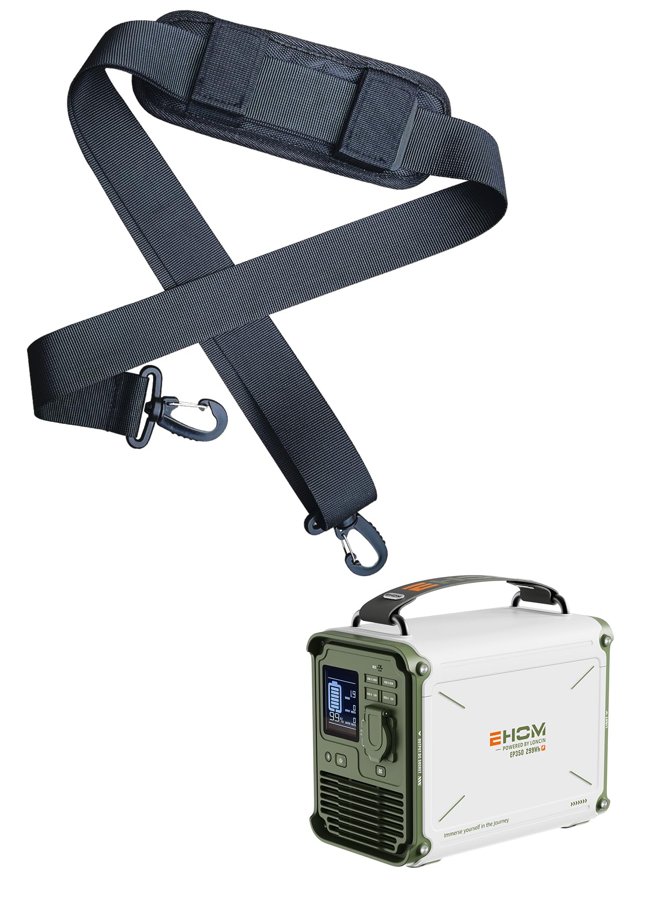 EHOM Tragbare Powerstation EP350, 307Wh, Power Station LiFePO4 mit 350W (Spitze 700W) AC und 200W Solarpanel-Laden, 2-Gurt-Designs für mehr Tragbarkeit, Für Camping, Reise, Notfall, Unterwegs
