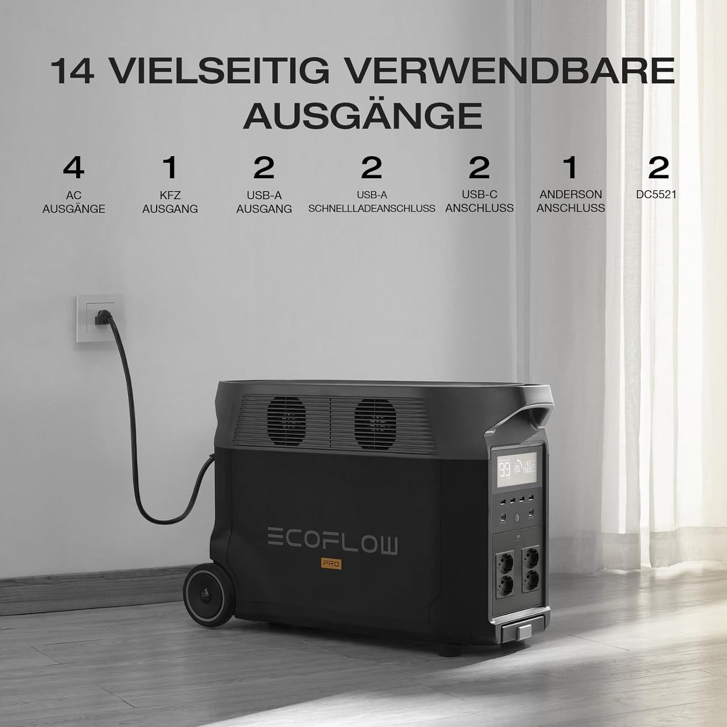 EF ECOFLOW DELTA Pro tragbare Powerstation 3600Wh, Solar Generator LiFePO4-Batterie mit 3600W AC Ausgängen, erweiterbare Stromversorgung bis zu 25kWh, Stromspeicher für Zuhause, Stromausfall, Reise