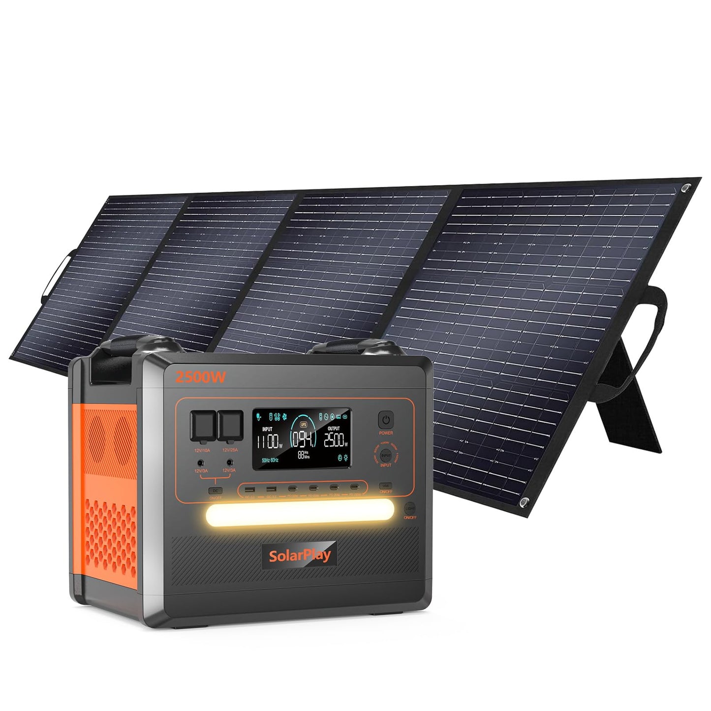 SOLARPLAY 2500W Tragbare Powerstation, 2304Wh LiFePO4 Solar Power Station, Solargenerator mit 14 Anschlüsse, 230V Mobile Stromaggregat, Stromspeicher für Balkonkraftwerk Camping Zuhause Angeln