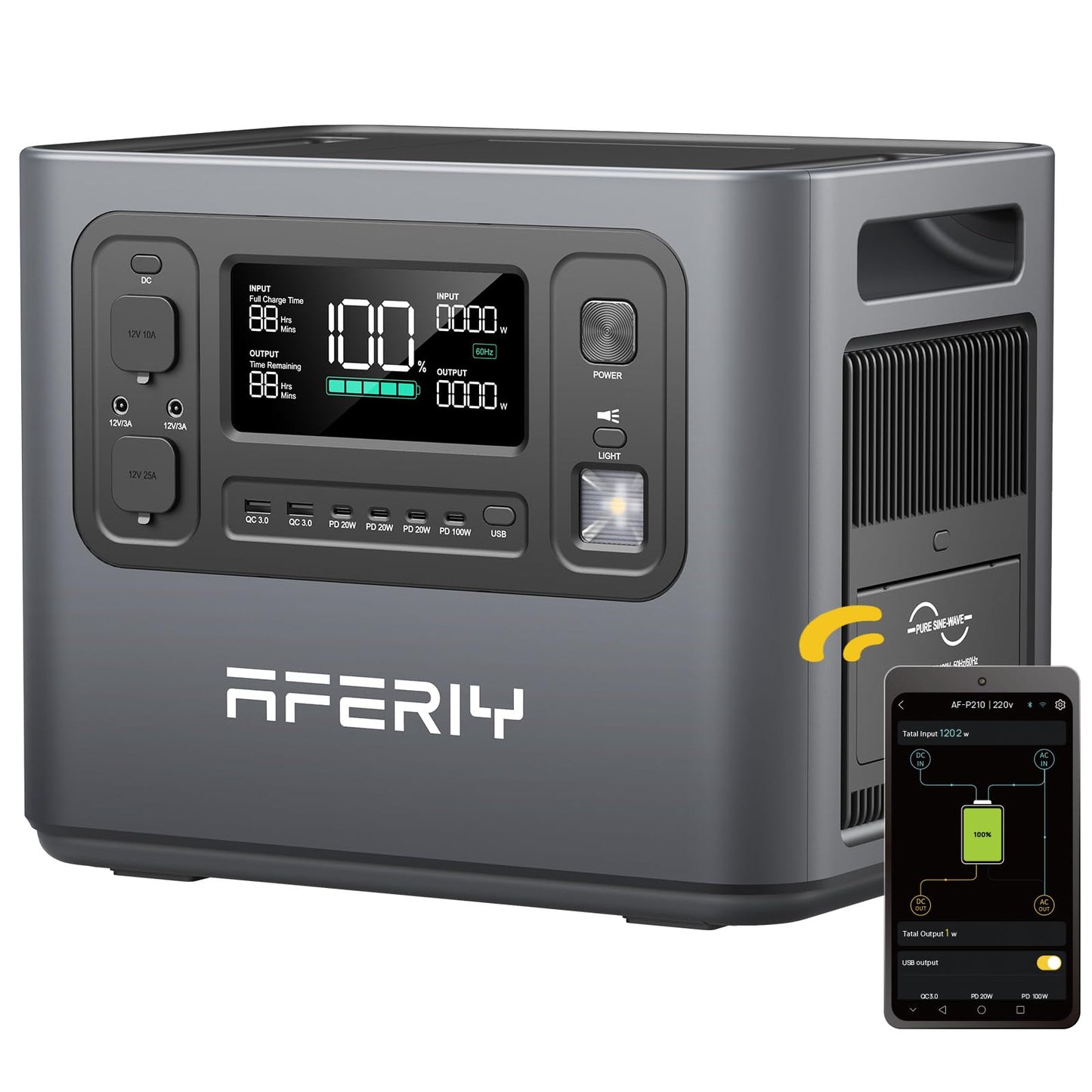 AFERIY 3600W Solargenerator, 3840Wh LiFePO4 Tragbare Powerstation mit USV, 3x230V AC Ausgang 3600W (7200W Peak), Stormerzeuger 2200W Schnelles Stromspeicher Aufladen für Reise, Outdoor-Camping