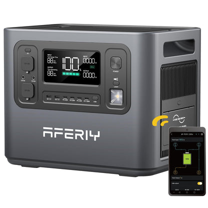 AFERIY 3600W Solargenerator, 3840Wh LiFePO4 Tragbare Powerstation mit USV, 3x230V AC Ausgang 3600W (7200W Peak), Stormerzeuger 2200W Schnelles Stromspeicher Aufladen für Reise, Outdoor-Camping